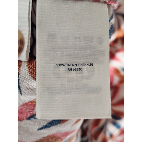 Lands End Top Shirt Tropical Short Sleeve Sz Medium Crewneck Women's 100% Linen - Picture 5 of 5